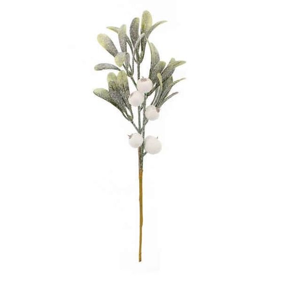 Festive Frosted Mistletoe with White Berries Pick 25cm P056493