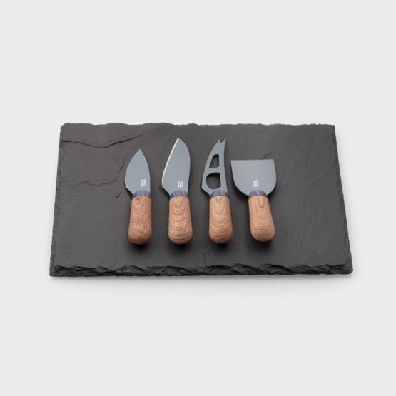 Brooklyn Walnut Four Piece Cheese Knife &amp; Slate Cheese Board Set