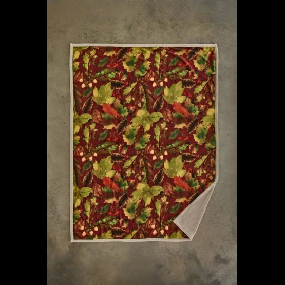 Deyongs Fleece Throw Winter Leaves Rust with Sherpa Reverse 130x 170cm