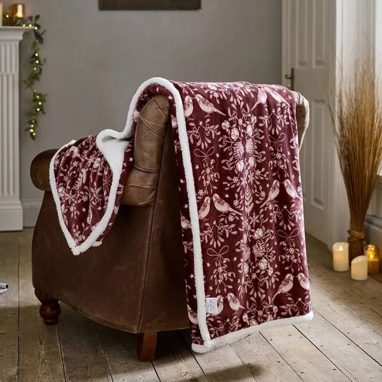 Deyongs Winter Birds Burgundy Fleece Throw 140x180cm