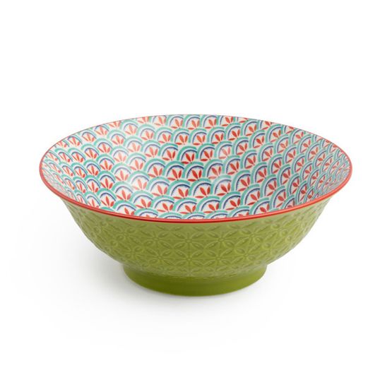 Mikasa Ramen Bowl Green Blue Geometric