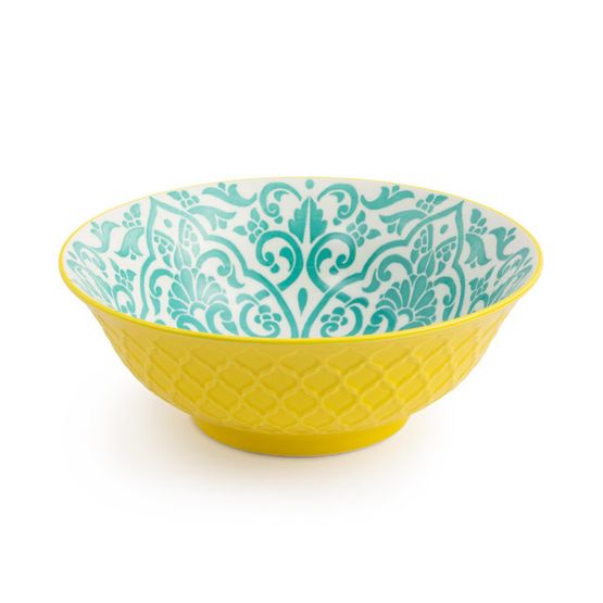 Mikasa Ramen Bowl Yellow and Blue Geometric