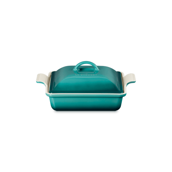 Le Creuset Stoneware Heritage Square Bleu Riveria Dish with Lid 23cm