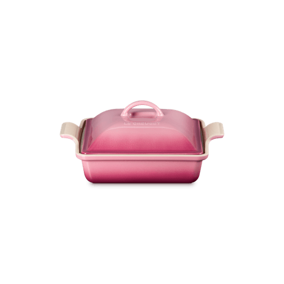 Le Creuset Stoneware Heritage Square Rose Quartz Dish with Lid 23cm