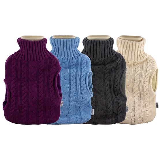 Hot Water Bottle with Knitted Cover &amp; Pockets 2ltr