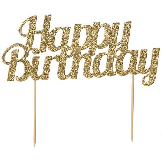 Creative Party Cake Topper Happy Birthday Gold